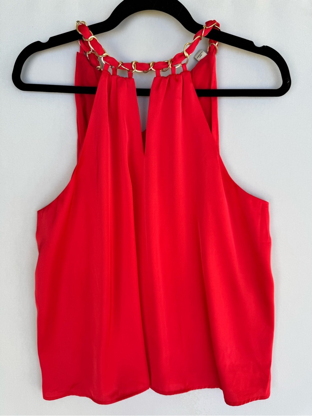 Joie Red Halter Camisole with Gold Chain Neckline